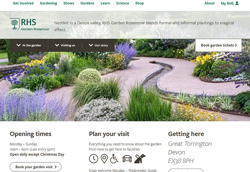 Image of the RHS Rosemoor Garden website