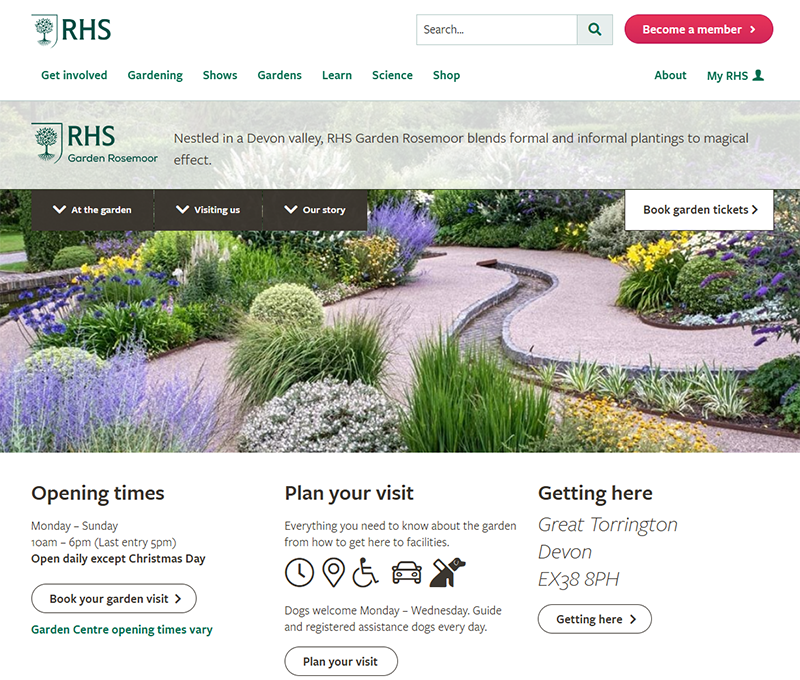 Image of the RHS Rosemoor Garden website