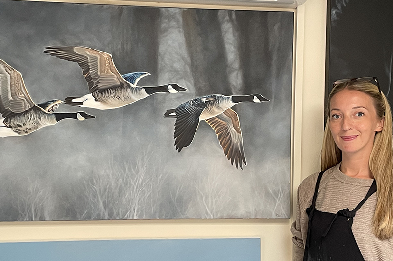Rachel Stubbs with her winning artwork at the TAS 2026 Summer Exhibition